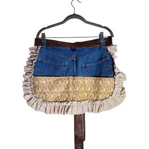 Rustic Denim Ruffle Apron Bag Handcrafted Western Farmhouse Style Crossbody